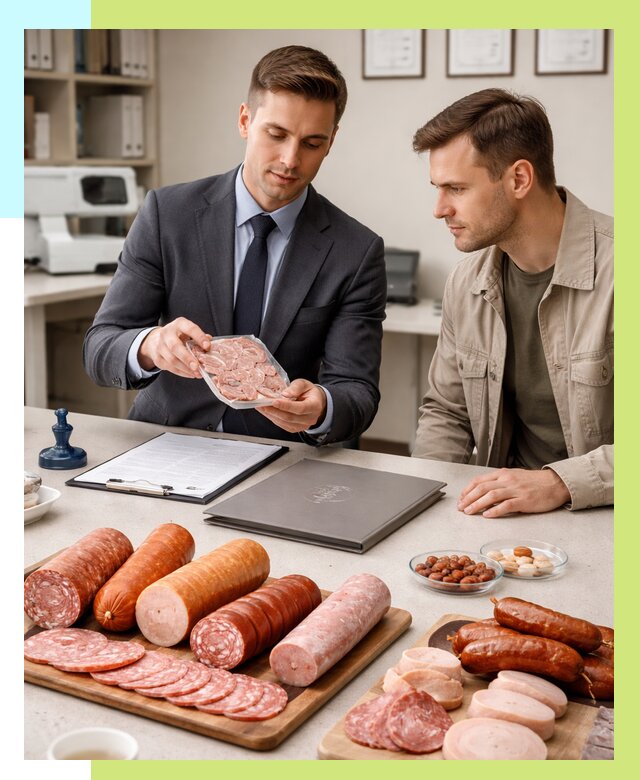 Сертификация колбасных изделий в Каспийске от 7636 р. | Алешин-Ксп