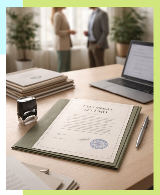 Сертификат без ГМО в Каспийске от 7636 р. оформить срочно Алешин-Ксп